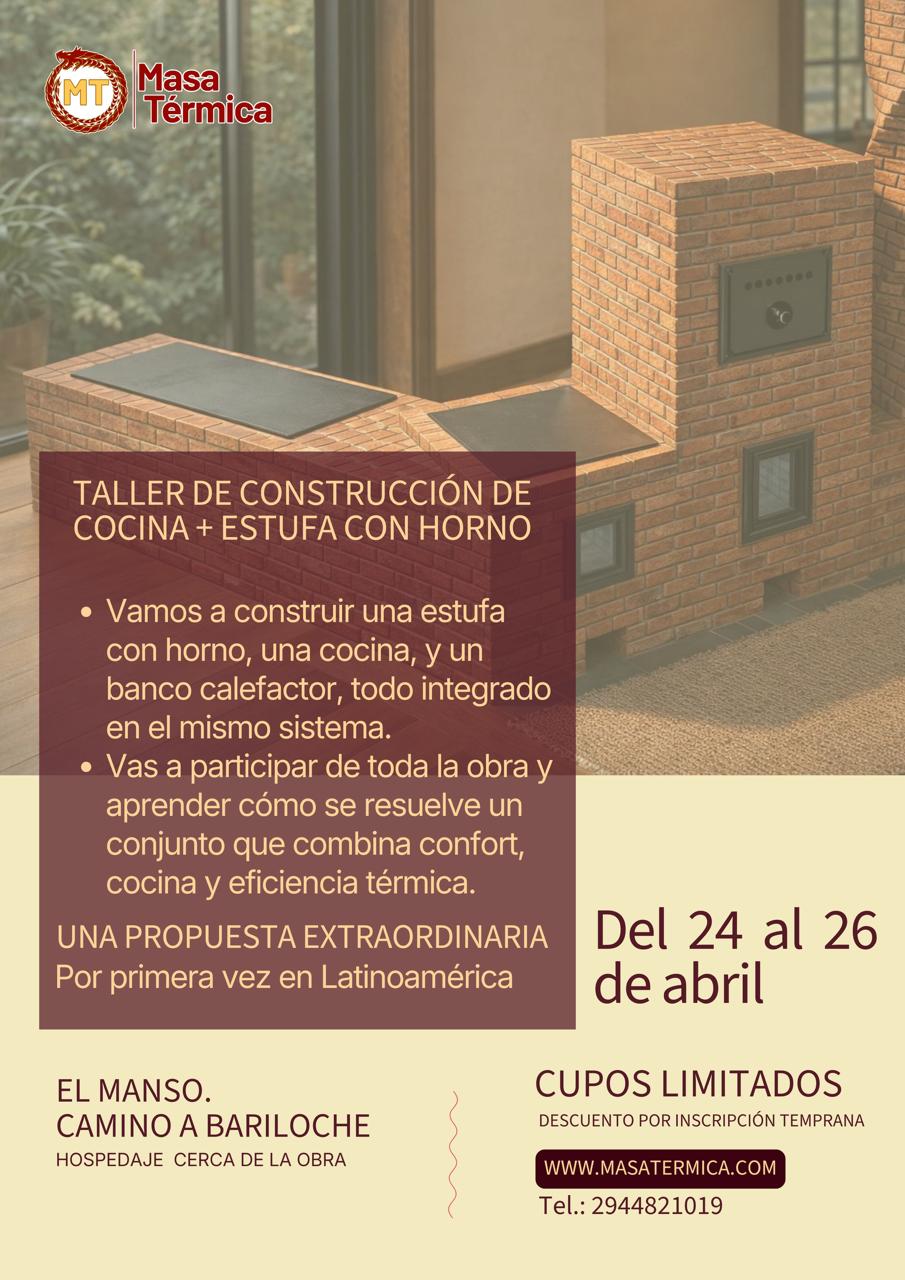 Pieza promocional del taller de construcción de cocina y estufa con horno de Masa Térmica.